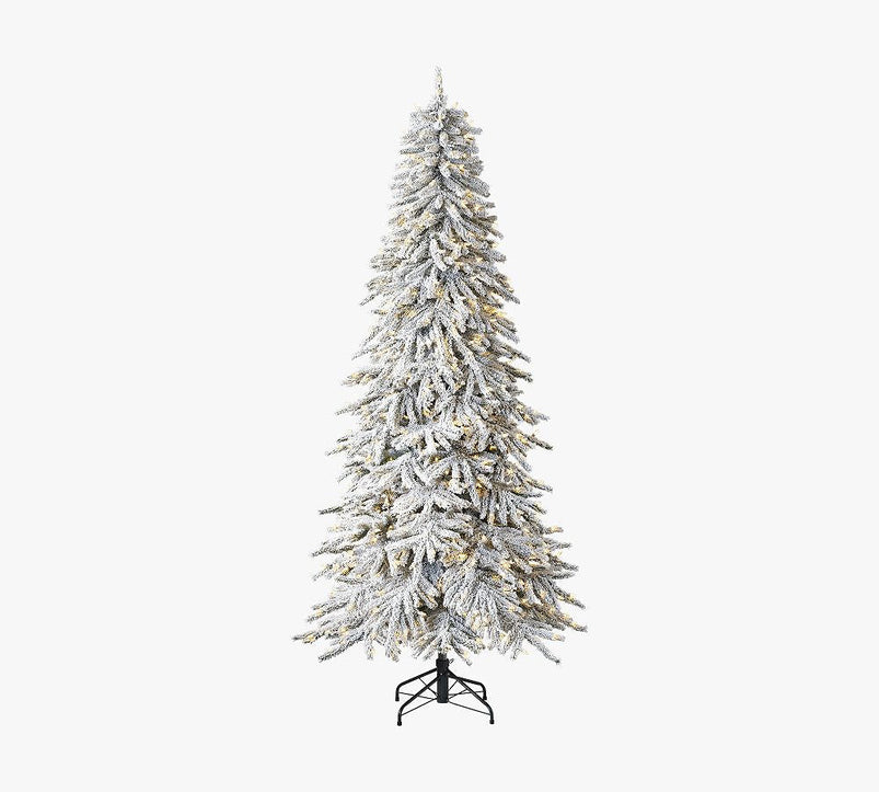 Balsam Hill Tree Classics Flocked Snow Pine Christmas Tree with LED Lights, 6 Ft or 7.5 Ft, Hinged Branches, PVC/Pve