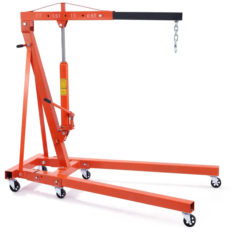 2T Folding Engine Hoist with Leveler, 4400 Lbs Capacity, Heavy-Duty Hydraulic Cherry Picker Crane