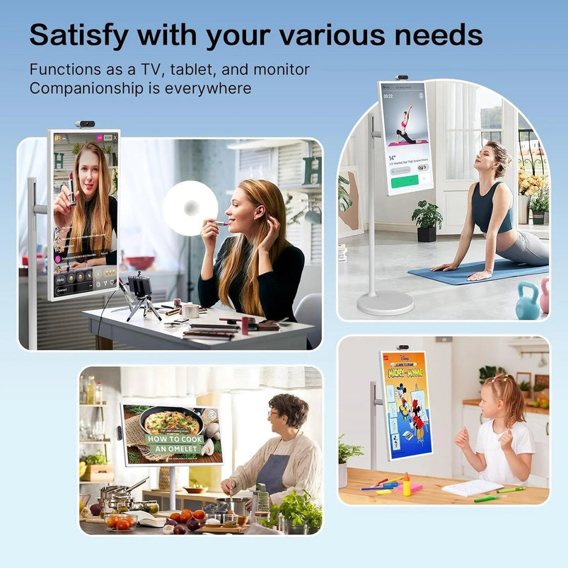 32-Inch Portable TV, 1080P FHD Rolling TV on Wheels with Rotatable Touch Screen, Android 13 OS, 8G RAM Plus 128G Storage, Built-in Battery