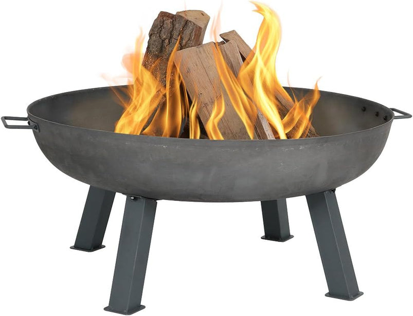 34-Inch Rustic Cast Iron Outdoor Raised Fire Pit Bowl with Handles, Oxidized Finish