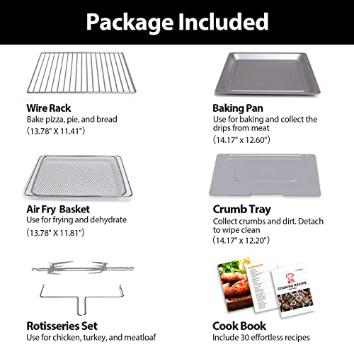 32QT Extra Large Air Fryer Toaster Oven Combo with Rotisserie and Dehydrator, Digital Convection Oven Countertop Air Fryer Fit 13" Pizza