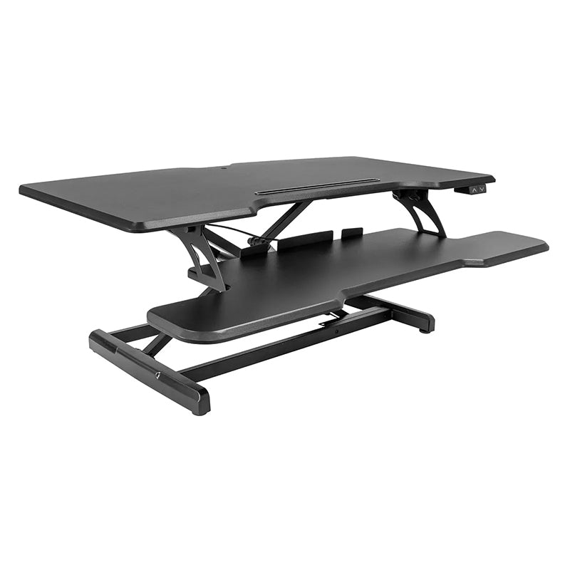 Electric Standing Desk Converter with 38"Tabletop, Height Adjustable Sit Stand Desk Riser, Motorized Desk Riser with Keyboard Tray and Device Slot