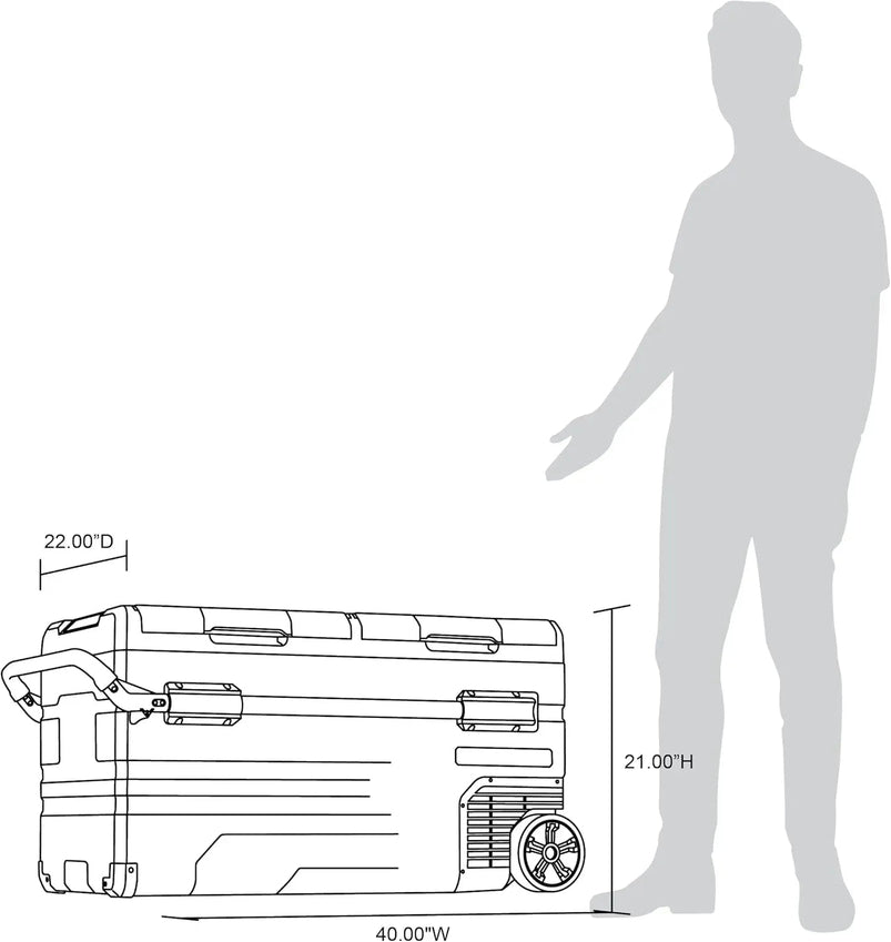 48 Qt. Portable 12V Electric Cooler with LG Compressor, Fridge and Freezer, Rugged Wheels, and Solar Power Input, Perfect Plug-in Cooler for Camping