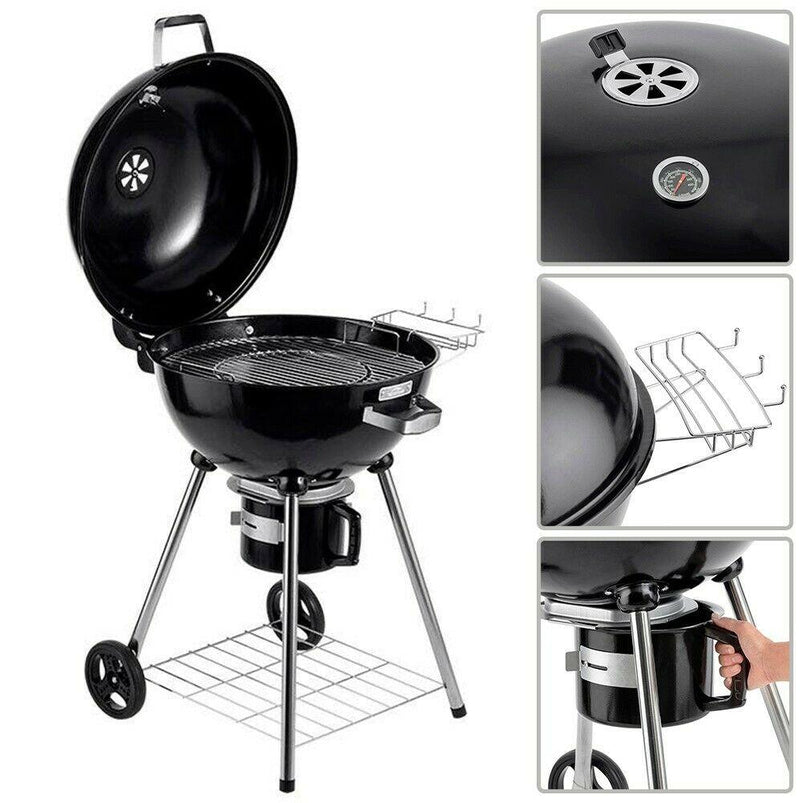22 in Portable Kettle Charcoal BBQ Barbecue Grill Camping Garden Outdoor Cooking