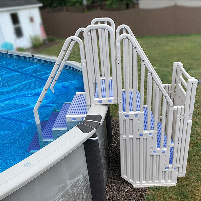Confer Plastics Above Ground Pool System, Warm Gray, with Blue Steps and Closure