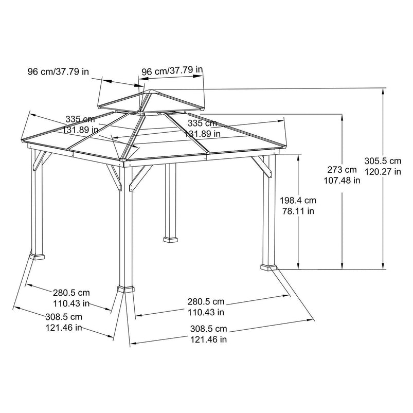 10 Ft. x 10 Ft. Cedar Framed Gazebo with Steel 2-Tier Hip Roof Hardtop