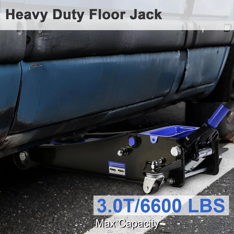 3 Ton Floor Jack, Hydraulic Low Profile Car Jack, Heavy Duty Steel Hydraulic Jack Floor Jack with Dual Piston Quick Lift Pump