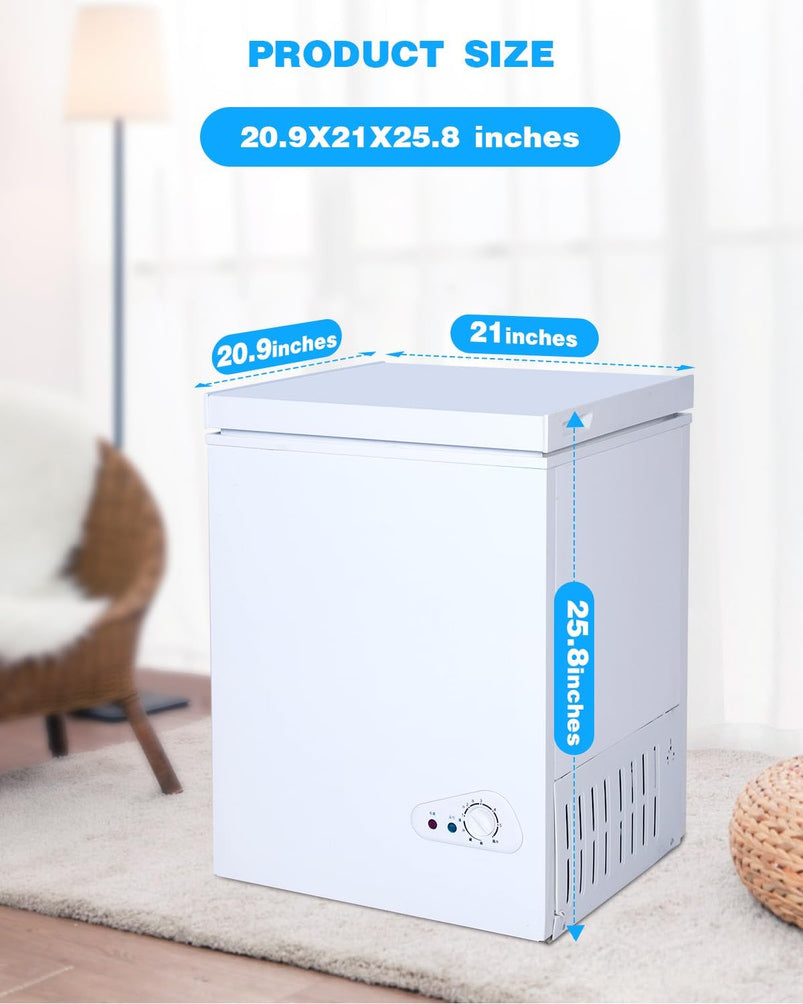 3.5 Cu. Ft. Chest Freezer with a Removable Basket 7 Gears Adjustable Temperature Control -18 Degree F to -46 Degree F, Deep Compact Freezer for Garage