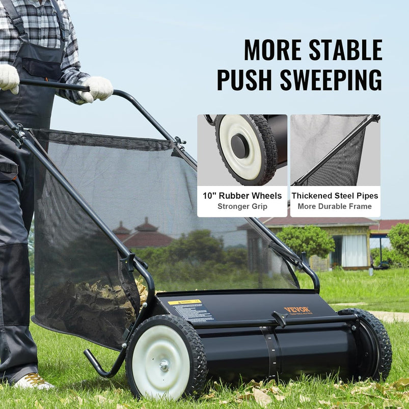 Heavy Duty Steel 26 Inch Collector Push Lawn Sweeper, 2025
