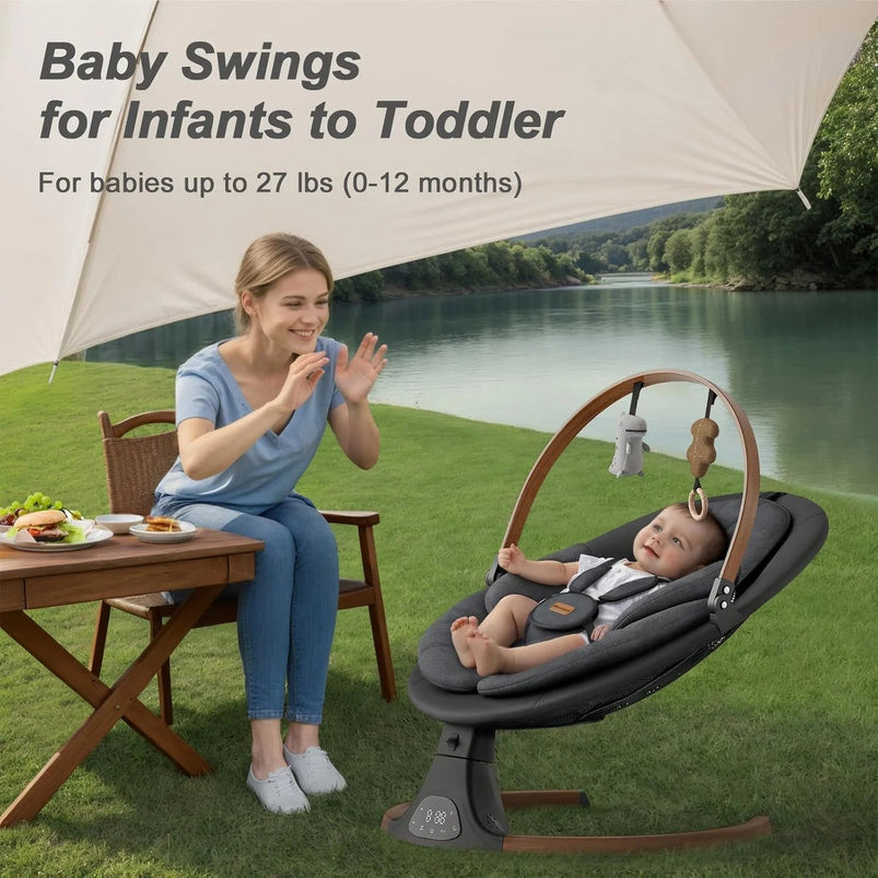 Baby Swings for Infants, Monamii Baby Swing, Bluetooth Infant Swing with Music Speaker, 5 Speeds and Remote Control, Indoor and Outdoor Use