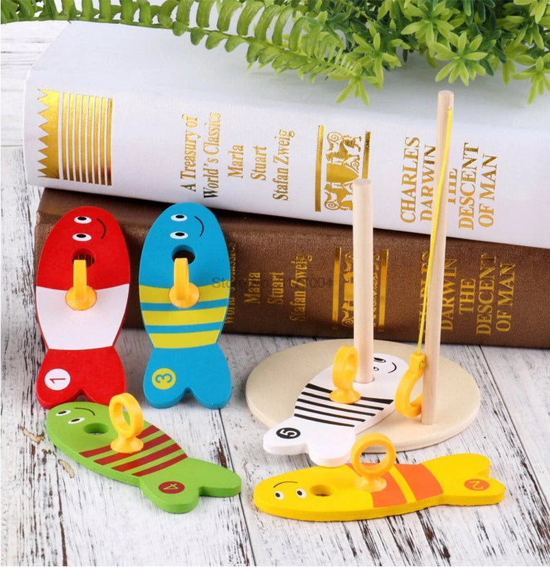 50set Baby Fishing Nest Game Digital Fishing Wooden Sets Educational Toy Cute Educational Collection Color and Shape