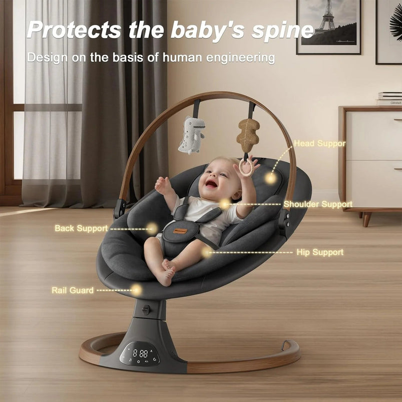 Baby Swings for Infants, Monamii Baby Swing, Bluetooth Infant Swing with Music Speaker, 5 Speeds and Remote Control, Indoor and Outdoor Use