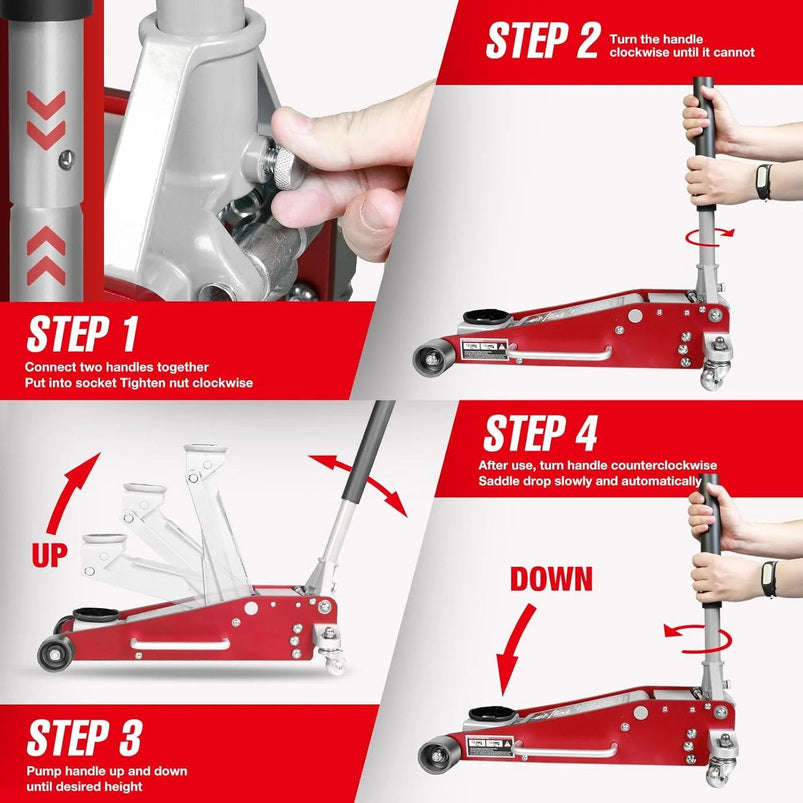 3 Ton Low Profile, Aluminum and Steel Racing Floor Jack with Dual Pistons Quick Lift Pump for Sport Utility Vehicle