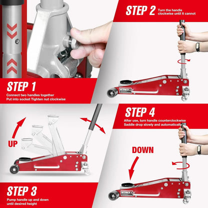 3 Ton Low Profile, Aluminum and Steel Racing Floor Jack with Dual Pistons Quick Lift Pump for Sport Utility Vehicle