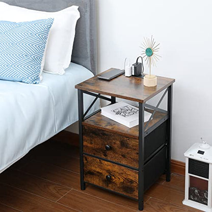 Amhancible Night Stand Set 2, Nightstand with Charging Station