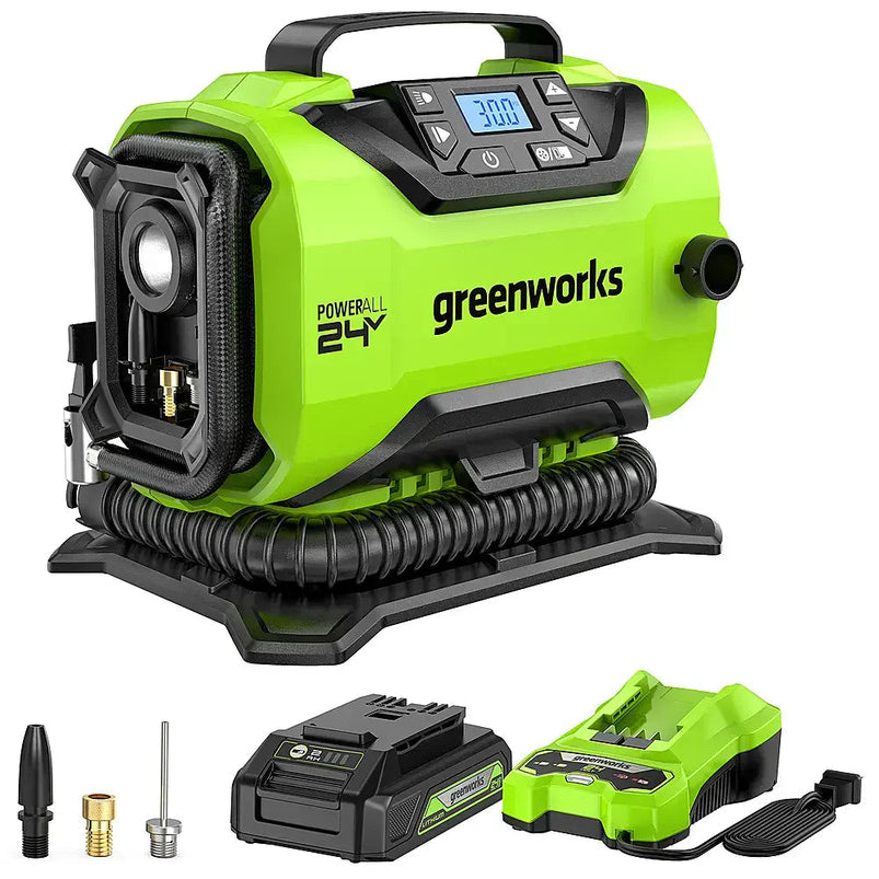 24 Volt Battery Powered 160-PSI Inflator with 2.0 AH USB-C Battery and Charger, Green