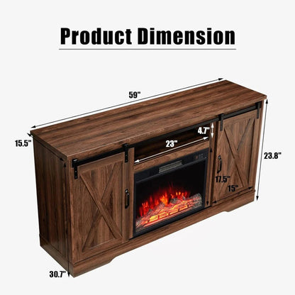 Amerlife Fireplace TV Stand with Sliding Barn Door for Tvs up to 73"