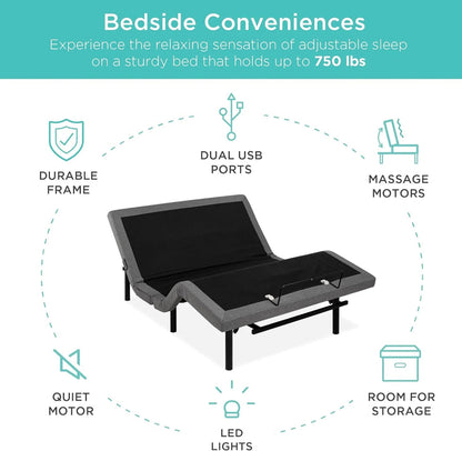 Best Choice Products Ergonomic Twin XL Size Adjustable Bed Frame, Electric Base W/Wireless Remote Control, Nightlight, Massager, 2 USB Ports