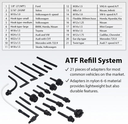 A1139HNUS Patented 12.5L Automatic Transmission Fluid Pump for Atf Filler System with 21 Pieces Taiwan-Atf Filling Adapters
