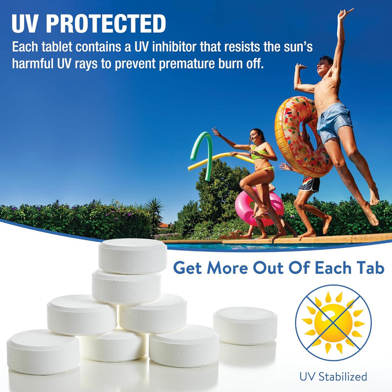 3 Inch Stabilized Chlorine Tablets, Pro-Grade Pool Sanitizer, Long Lasting, Slow Dissolving, 99% Pure Tri-Chlor, Individually Wrapped, 50lb