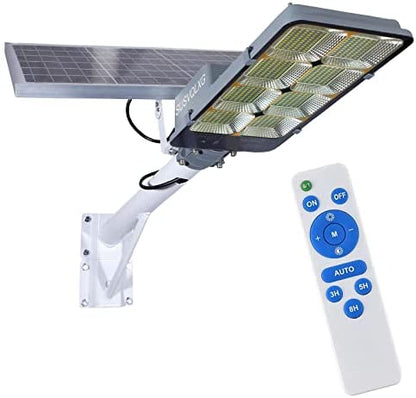 450W Solar Street Flood Lights Outdoor Lamp with Remote Control Dusk to Dawn Security Lighting for Yard Garden Gutter Basketball Court Arena Lawn Lm