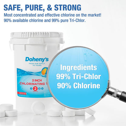 3 Inch Stabilized Chlorine Tablets, Pro-Grade Pool Sanitizer, Long Lasting, Slow Dissolving, 99% Pure Tri-Chlor, Individually Wrapped, 50lb