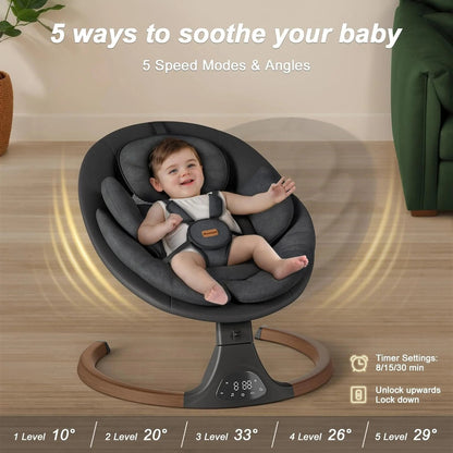 Baby Swings for Infants, Monamii Baby Swing, Bluetooth Infant Swing with Music Speaker, 5 Speeds and Remote Control, Indoor and Outdoor Use