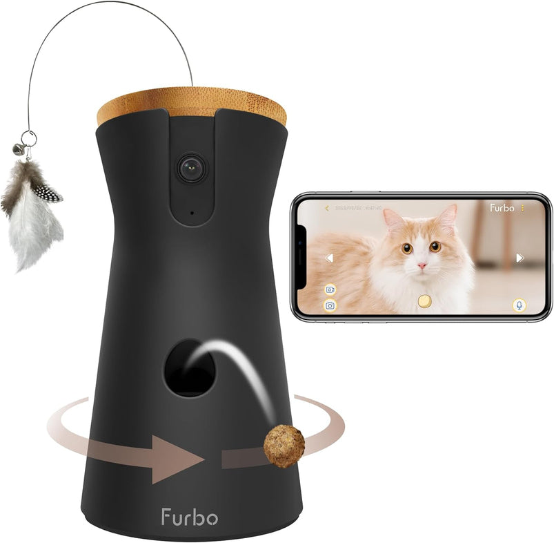 360 Degree Cat Camera, See Your Cat from Anywhere, Rotating 360 Degree Cat Tracking, Treat Toss, Color HD Night Vision, 2-Way Audio
