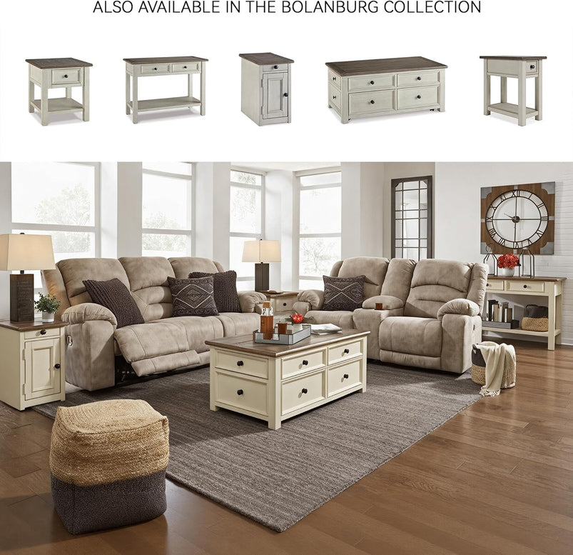 Ashley Bolanburg Lift Top Coffee Table with Drawers, Antique Cream and Brown