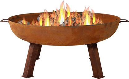 34-Inch Rustic Cast Iron Outdoor Raised Fire Pit Bowl with Handles, Oxidized Finish