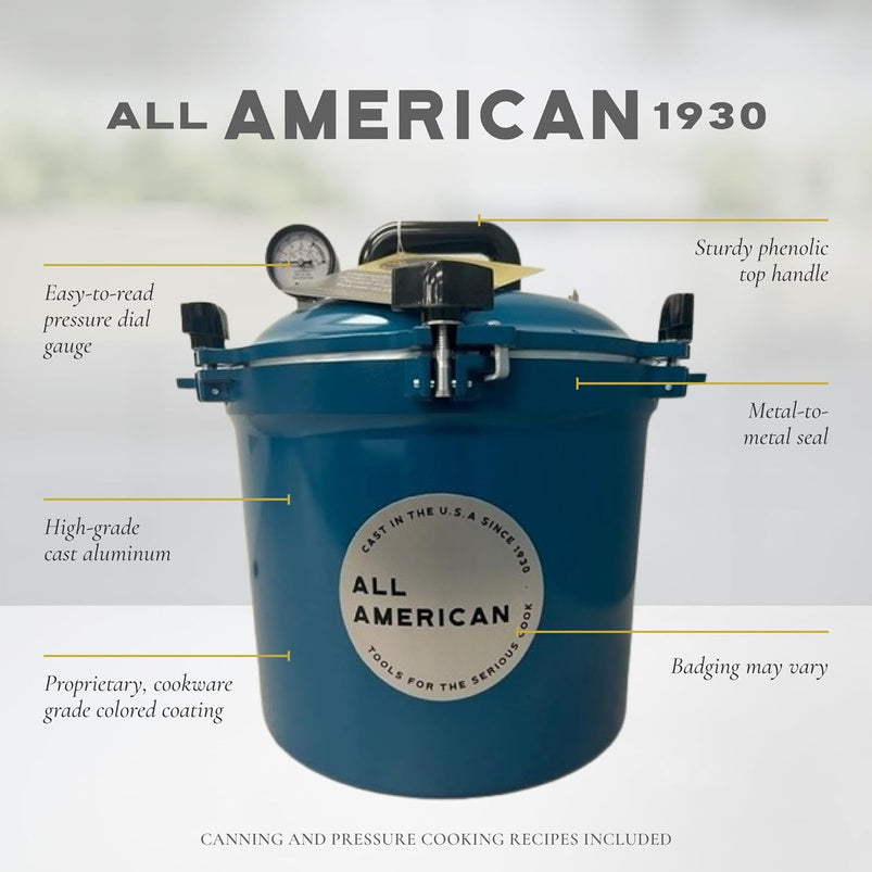 All American 1930, 21.5qt Pressure Cooker/Canner the 921, Metal to Metal Sealing System, Easy to Open and Close, Suitable for Gas, Electric