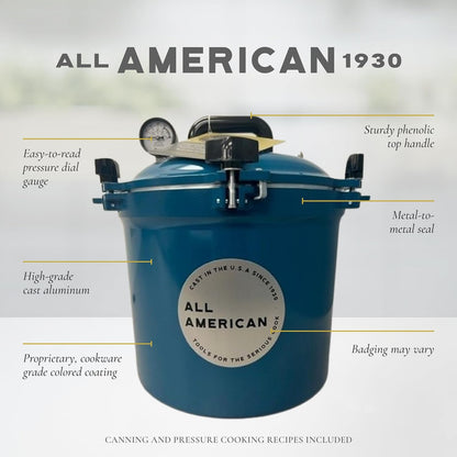 All American 1930, 21.5qt Pressure Cooker/Canner the 921, Metal to Metal Sealing System, Easy to Open and Close, Suitable for Gas, Electric