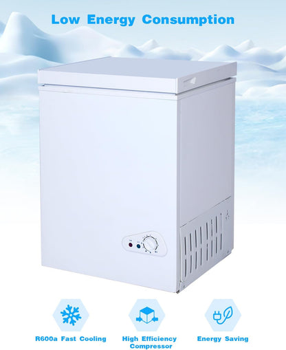 3.5 Cu. Ft. Chest Freezer with a Removable Basket 7 Gears Adjustable Temperature Control -18 Degree F to -46 Degree F, Deep Compact Freezer for Garage