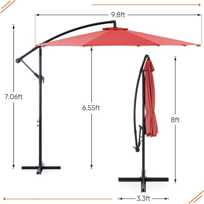9.8FT Offset Patio Umbrella Hanging Cantilever Umbrella Outdoor Sun Shade with Easy Tilt Adjustment, 8 Ribs, UV Protection for Backyard, Lawn