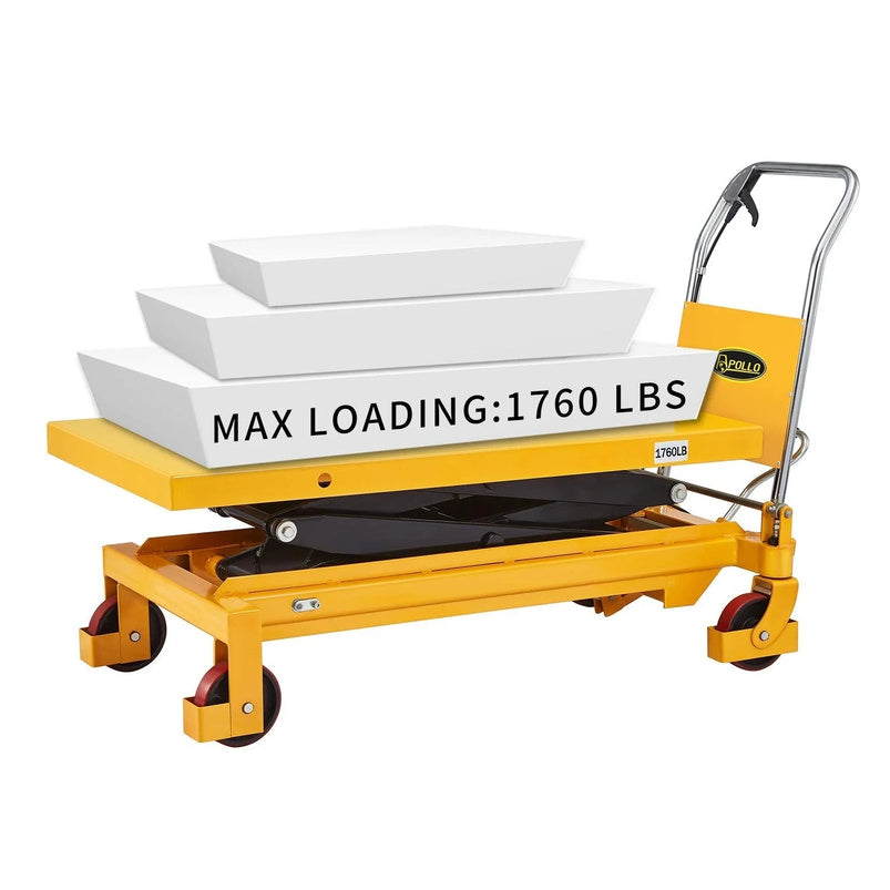 Apollolift Hydraulic Lift Table Cart, 770 Lbs Capacity, 51" MAX Height, Double Scissor Lift with Safety Guard and 4 Wheels