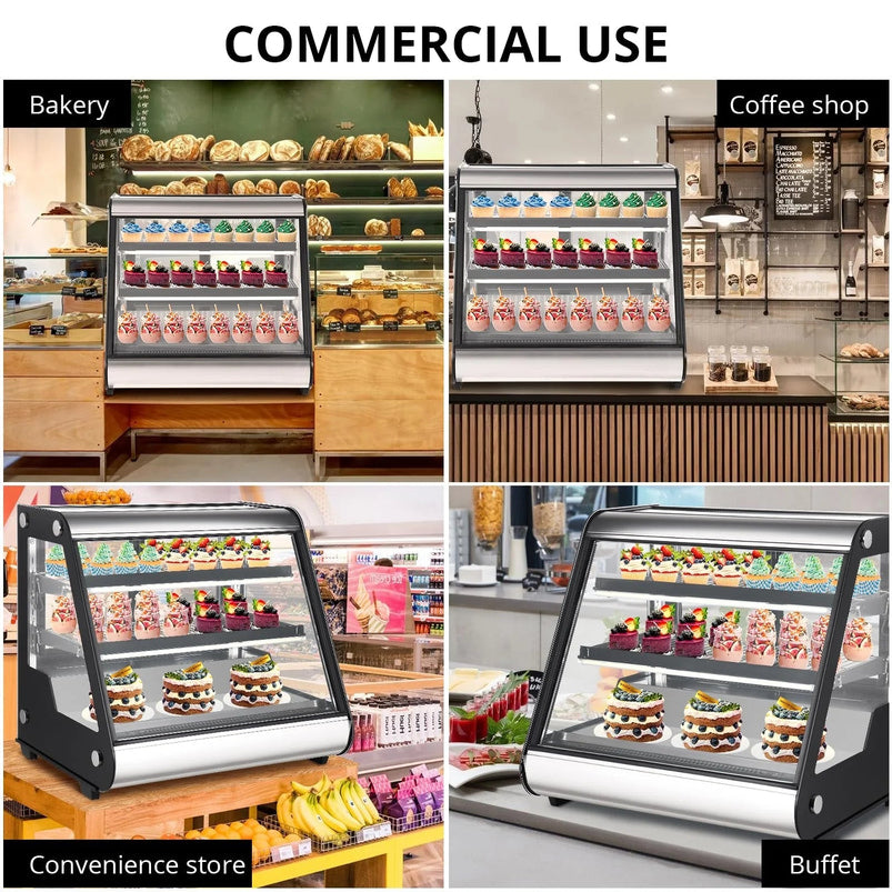 Commercial Refrigerator Display Case 130L 4.6 Cu. Ft., Auto Defrost, Tempered Glass Plus LED Lighting, Countertop Commercial Use, 2025