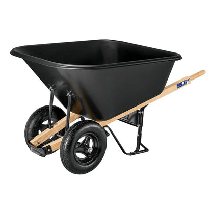 10 Cu Ft Poly Wheelbarrow with Dual 16 in Pneumatic Tires and Hardwood Handles