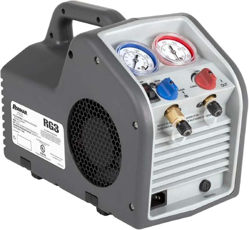 Portable Refrigerant Recovery Machine, 115V, 60Hz, for Both Liquid and Vapor Refrigerant, White-Robinair
