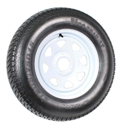 2-Pack Trailer Tire on Rim ST205/75D15 205/75 D 15 In. Lrc 5 Hole White Spoke