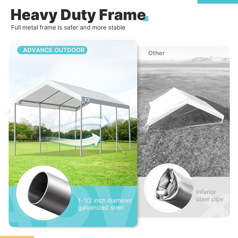 Advance Outdoor 10x20 Ft Heavy Duty Carport Portable Car Canopy Garage Party Tent Boat Shelter, Adjustable Height from 9.5 Ft to 11 Ft, Beige