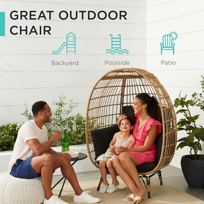 Best Choice Products Wicker Egg Chair, Oversized Indoor Outdoor Lounger for Patio, Backyard, Living Room W/ 4 Cushions, Steel Frame, 440lb Capacity