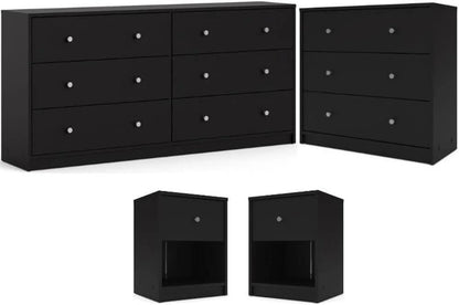 3-Pc Scandinavian Design Engineered Wood Bedroom Furniture Set with 3-Drawer Chest and 6-Drawer Double Dresser and 1-Drawer Nightstand