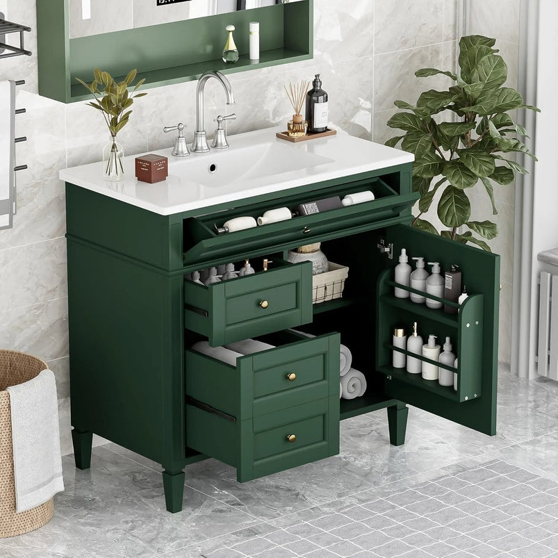 36" Bathroom Vanity with Single Sink Combo, Modern Undermount Bathroom Sink Cabinet with 2 Drawers and a Tip-Out Drawer