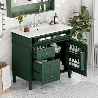 36" Bathroom Vanity with Single Sink Combo, Modern Undermount Bathroom Sink Cabinet with 2 Drawers and a Tip-Out Drawer