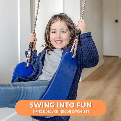 6 Piece Indoor Doorway Gym Set for Kids, Indoor Swing for Kids Includes Kids Swing Chair, Rings, Hanging Trapeze, Ladder, Swinging Rope and Pullup Bar