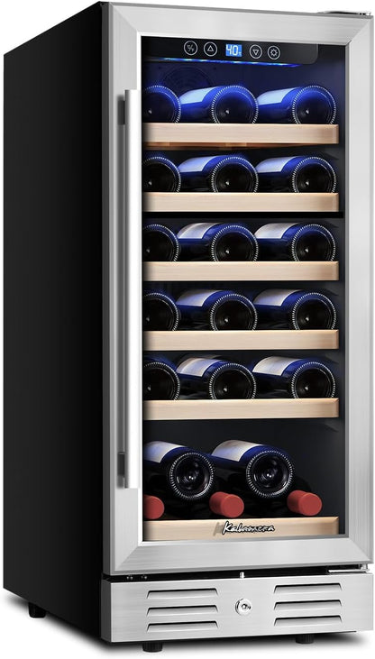 24 Inch Wine Cooler, 46 Bottle, Dual Zone Built-in or Freestanding Fridge with Stainless Steel Reversible Glass Door, for Home, Kitchen, or Office