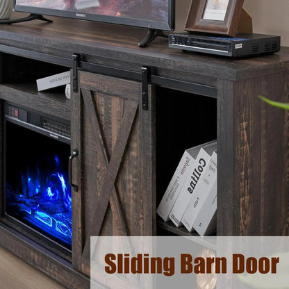 Amerlife Fireplace TV Stand with Sliding Barn Door for Tvs up to 73"