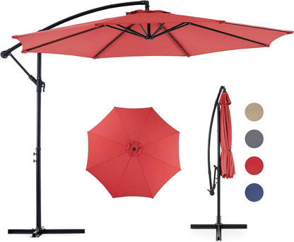9.8FT Offset Patio Umbrella Hanging Cantilever Umbrella Outdoor Sun Shade with Easy Tilt Adjustment, 8 Ribs, UV Protection for Backyard, Lawn