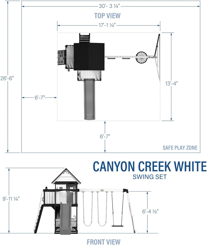 Backyard Discovery Canyon Creek Cedar Wood Swing Set with Wave Slide, Clubhouse, Play Kitchen, Picnic Area, Belt Swings, Web Swing, Rock Wall