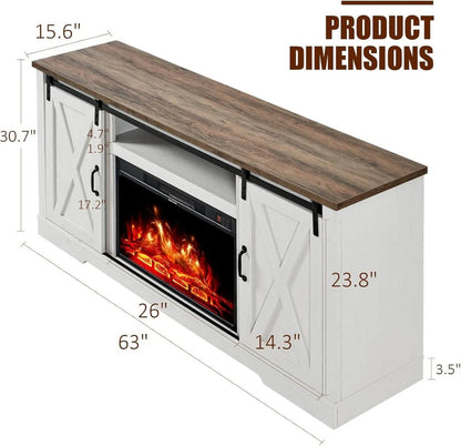 Amerlife Fireplace TV Stand with Sliding Barn Door for Tvs up to 73"
